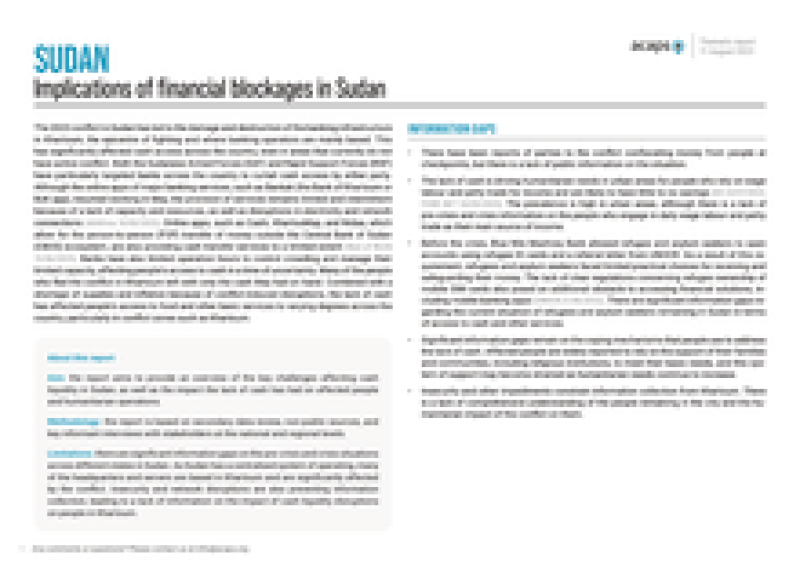 ACAPS Thematic report: Sudan - Implications of financial blockages in Sudan, 11 August 2023
